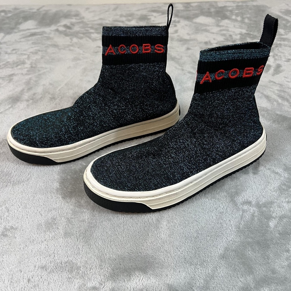 Marc Jacobs Shoes Womens Size 36 Black Glitter Sock Sneaker High Top Casual